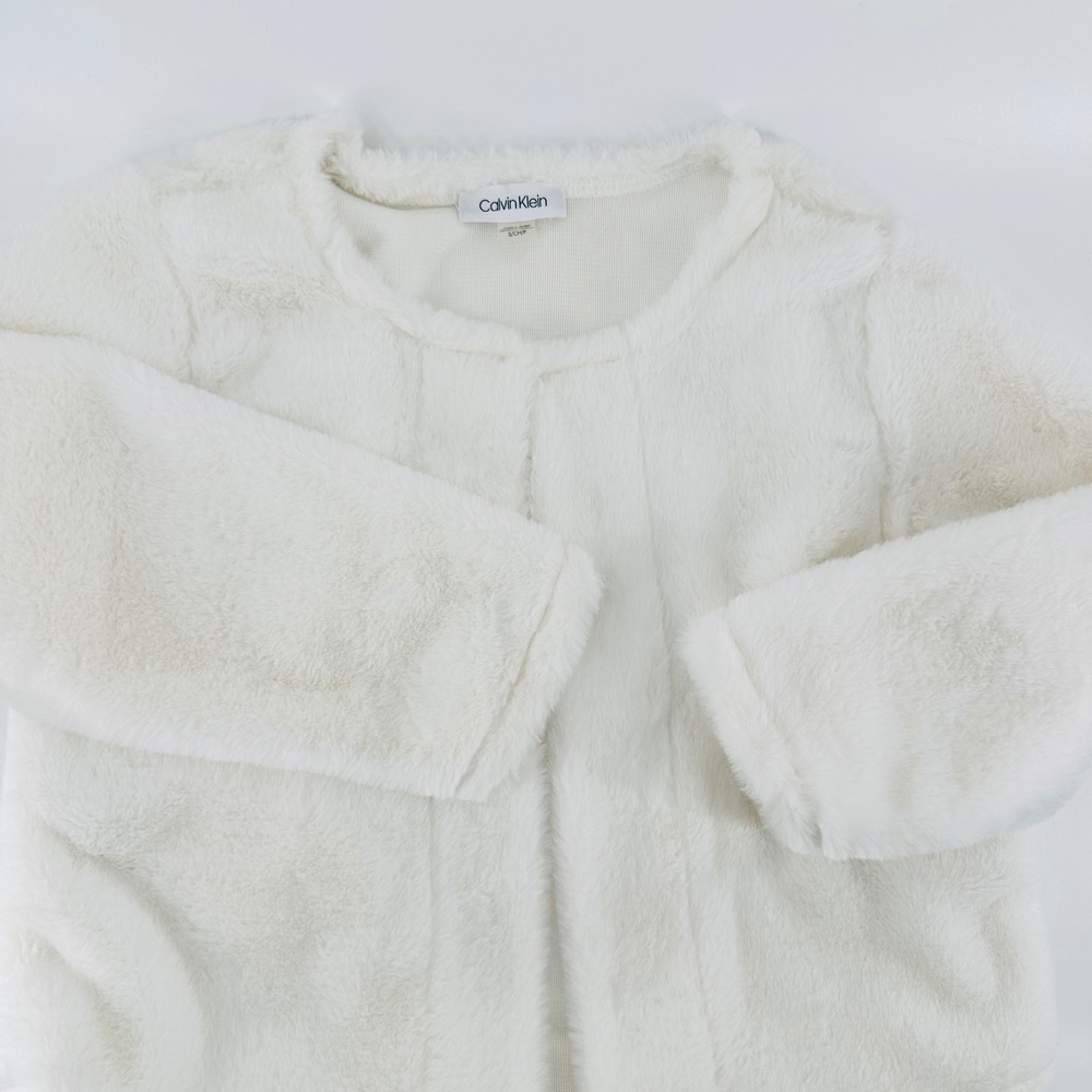 Calvin Klein Faux Fur Bolero Jacket Cream White Polyester Size S
